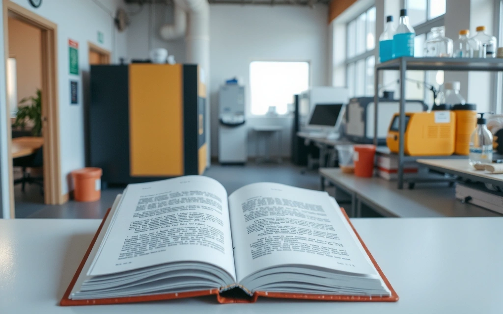 Otwarta książka naukowa z rozmazanym tłem laboratorium, symbolizująca rzetelność badań